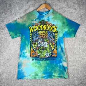 Liquid Blue Woodstock 3 Days Peace‎ Music Tie Dye T Shirt Men Size M White Lake